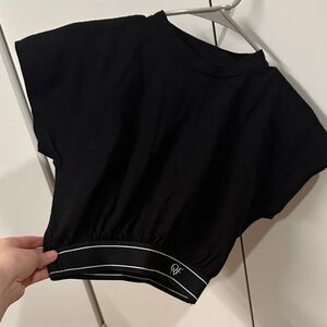 OAK + FORT Black Cropped Tee with Contrast Trim